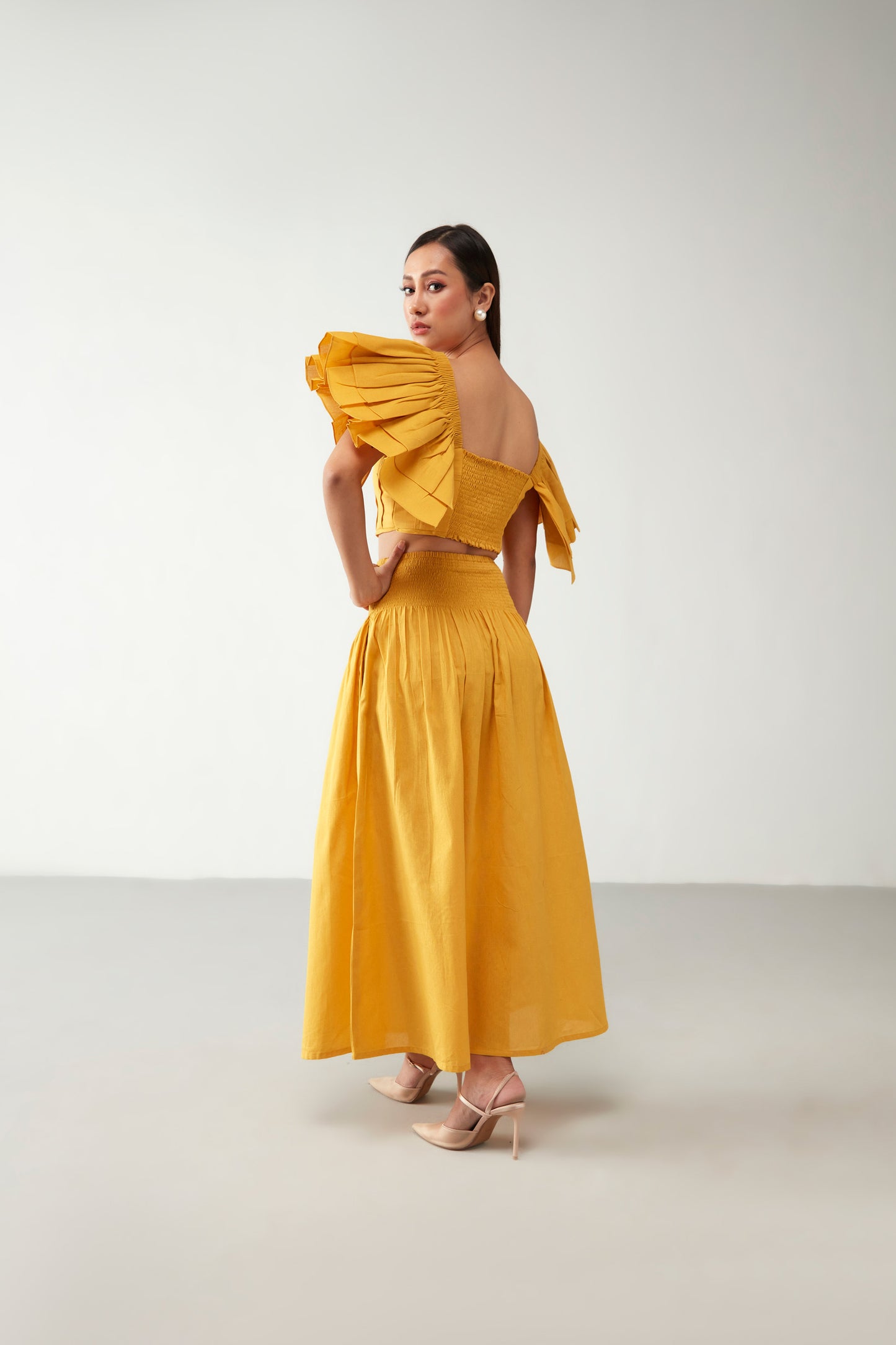 Yellow Elasticated Pocket style Skirt