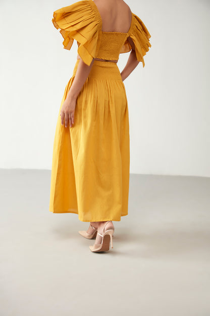 Yellow Elasticated Pocket style Skirt