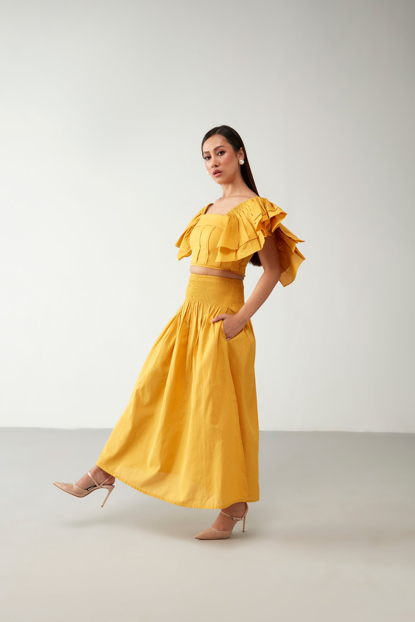 Yellow Elasticated Pocket style Skirt