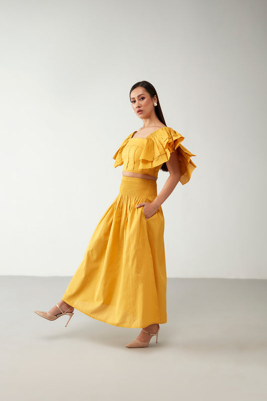 Yellow Elasticated Pocket style Skirt