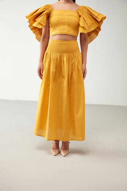 Yellow Elasticated Pocket style Skirt