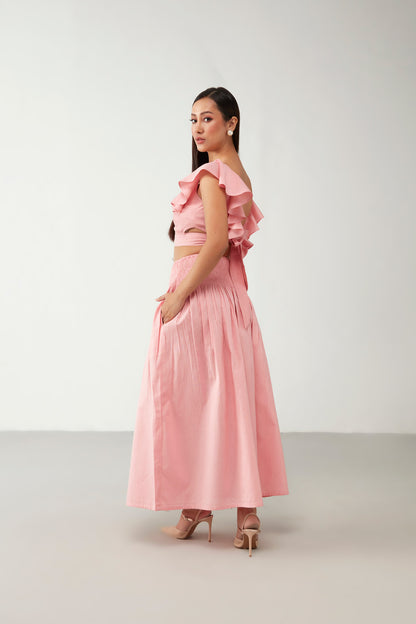 Pink Elasticated Pocket style Skirt