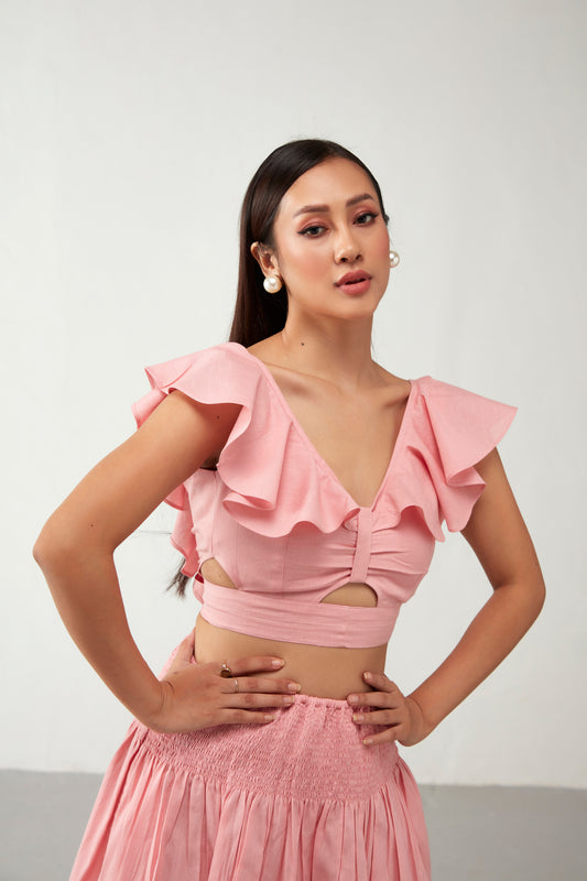 Pink Tie Up Cottton Crop Top