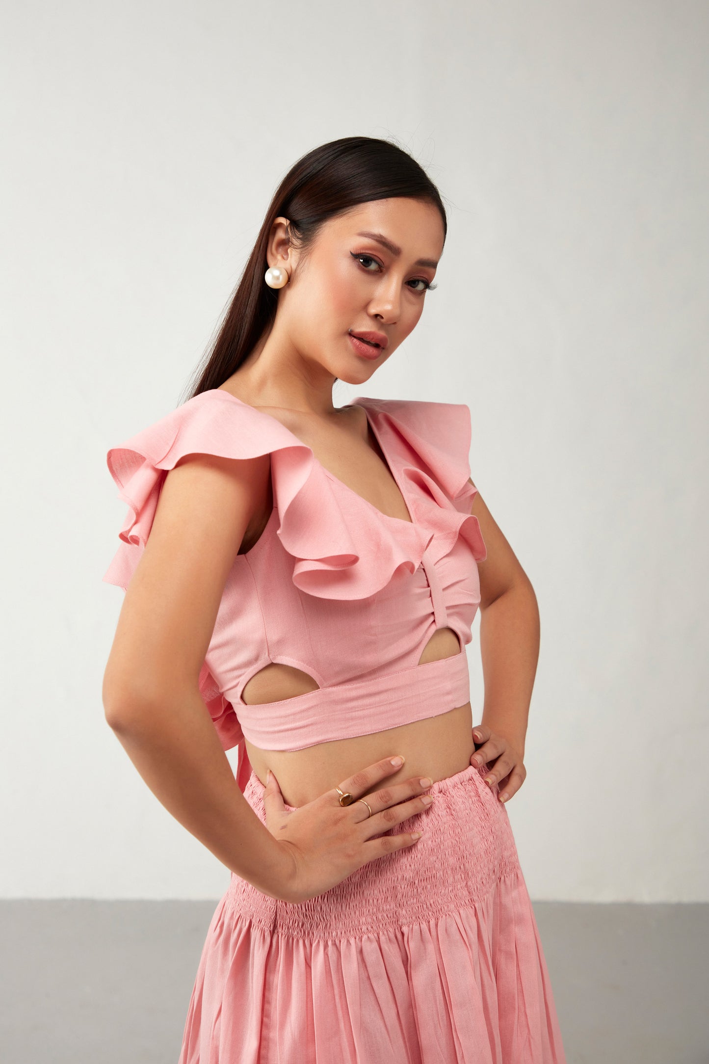 Pink Tie Up Cottton Crop Top