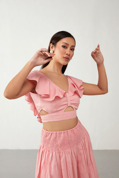 Pink Tie Up Cottton Crop Top