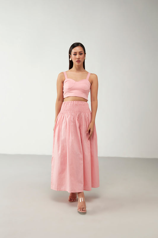 Pink Crop Top Cotton Co-Ord Set