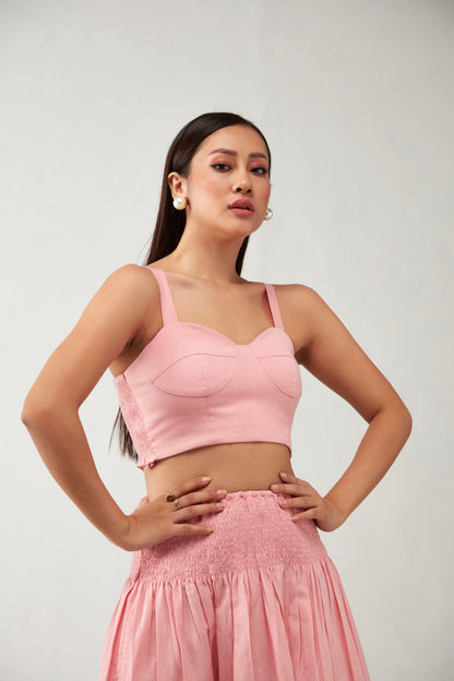 Pink Crop Top Cotton Co-Ord Set