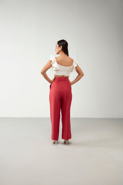 Red Pleats Pocket Style Trouser