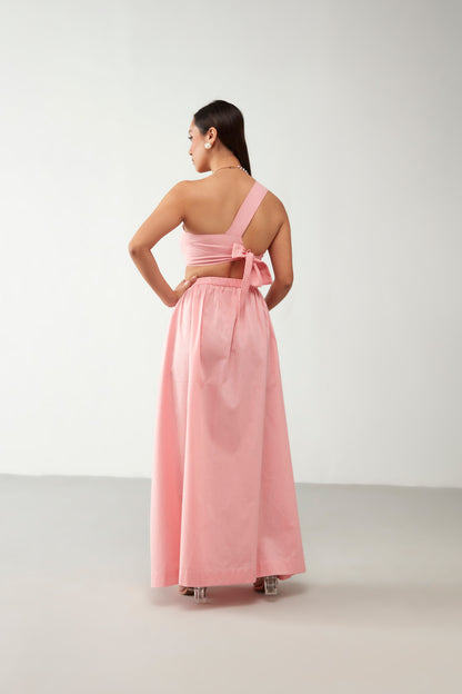 Pink Cotton Tie up Dress