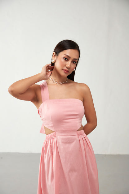 Pink Cotton Tie up Dress