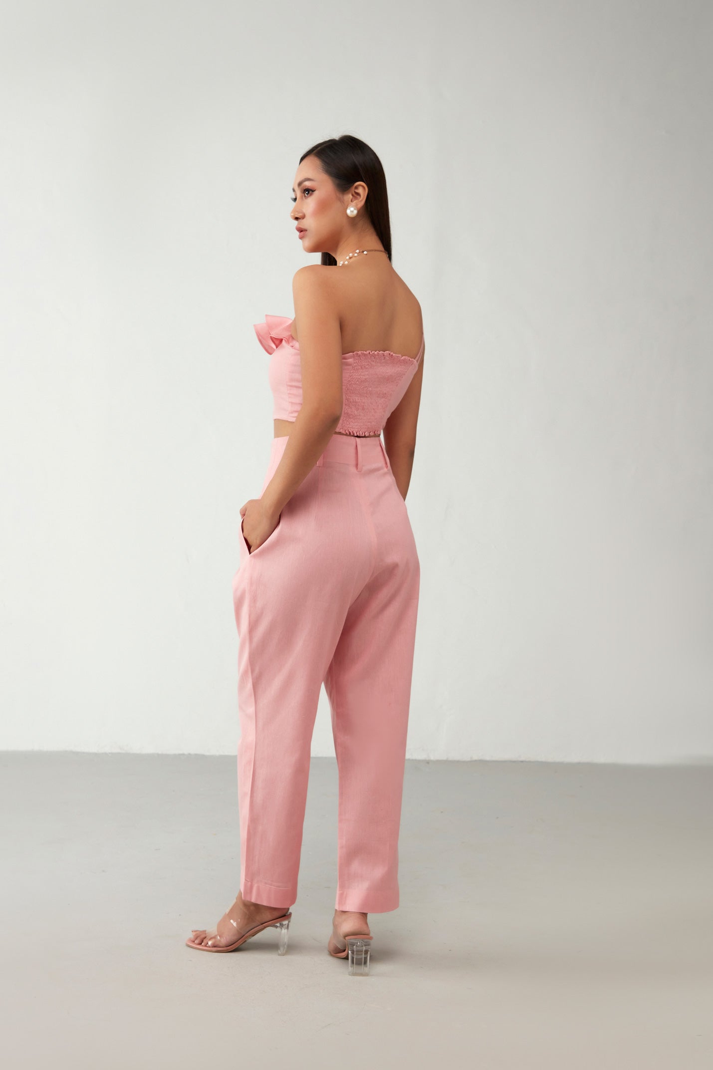 Pink Shoulder Ruffle Cotton Co-Ord Set