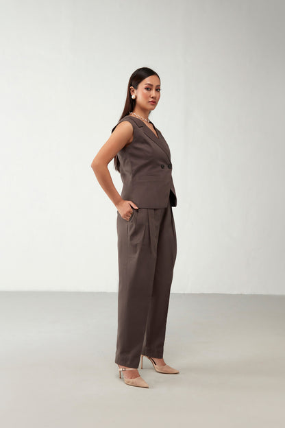 Brown Formal Cotton Co-Ord Set