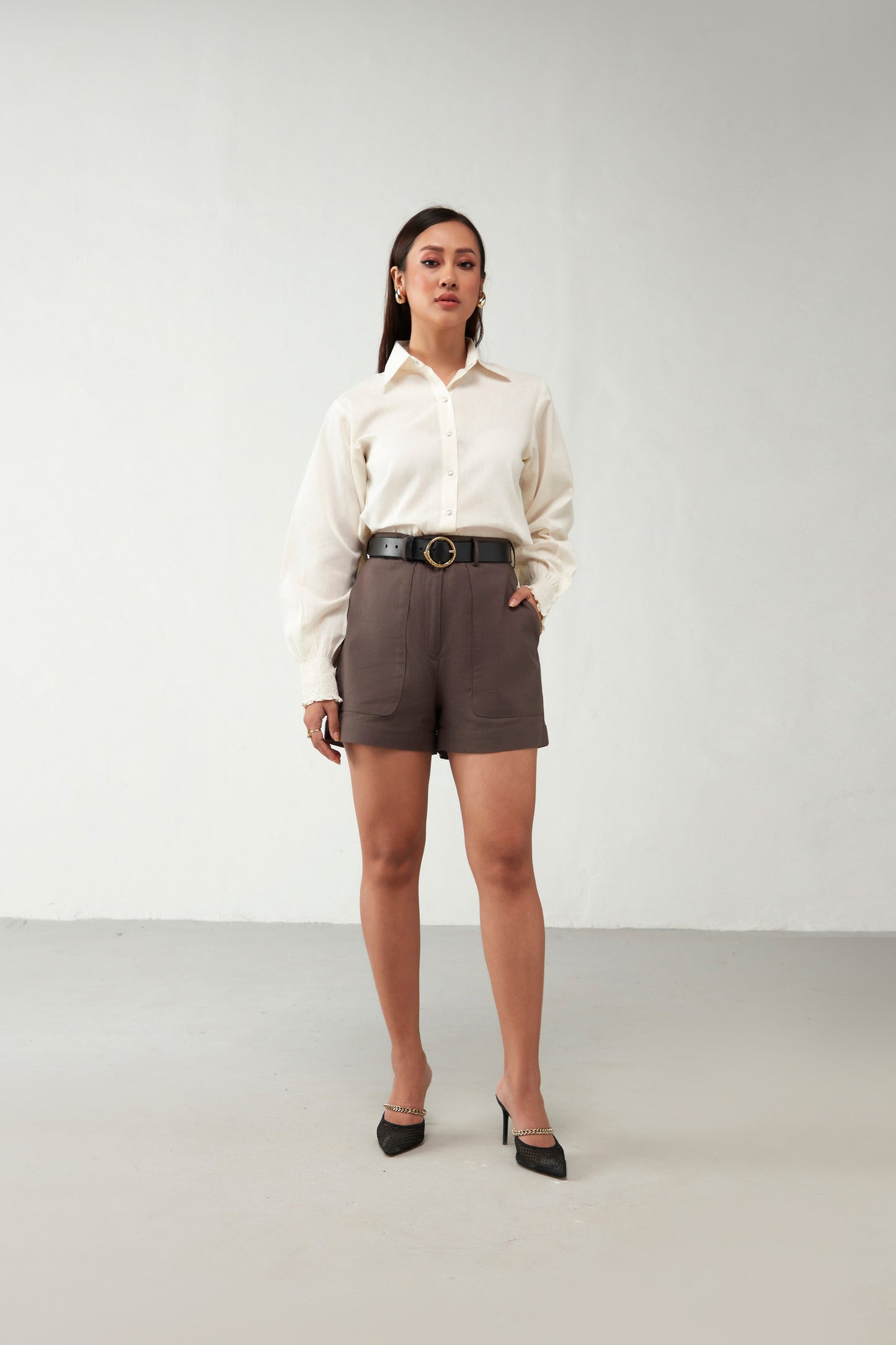 Brown & Off white Shirts style Cotton Co-Ord Set