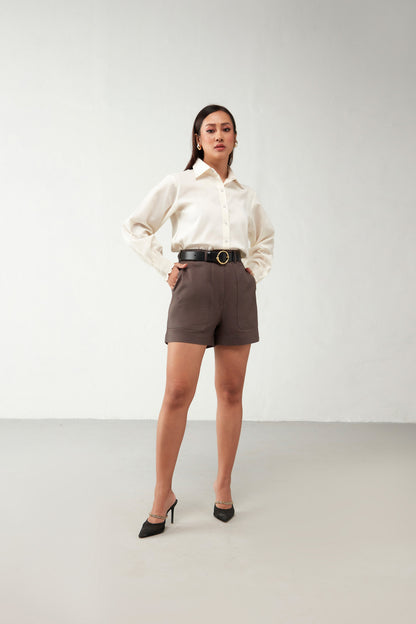 Brown & Off white Shirts style Cotton Co-Ord Set