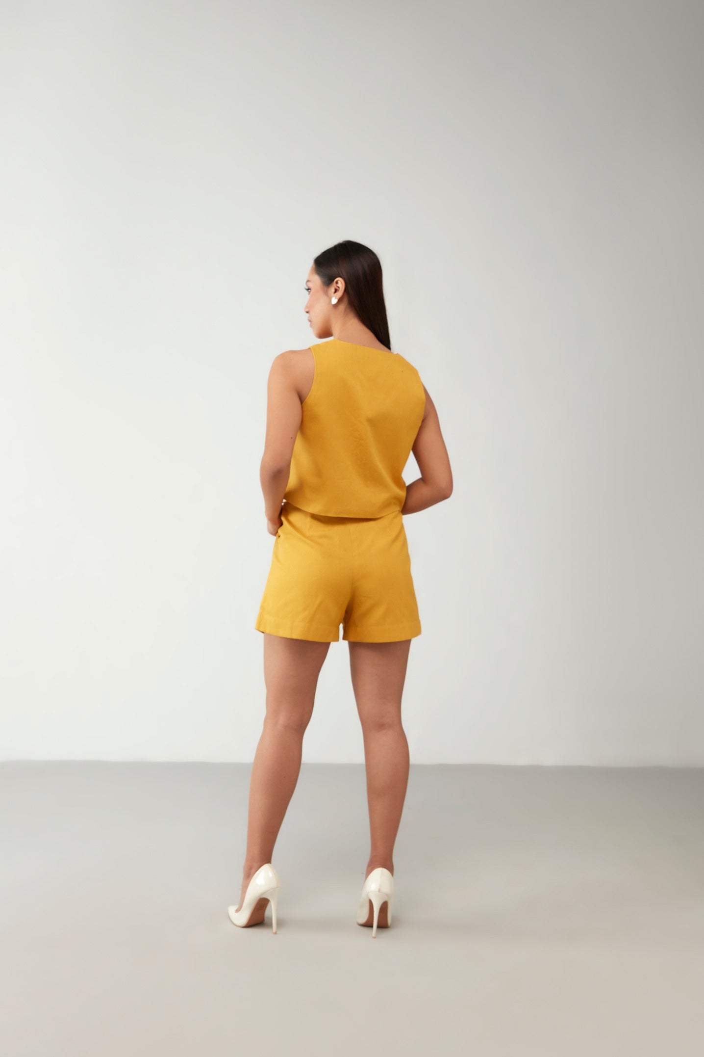 Yellow Pocket style Cotton Shorts