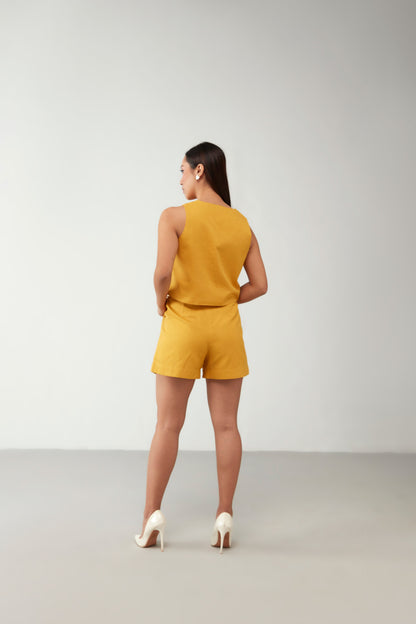 Yellow Pocket style Cotton Shorts