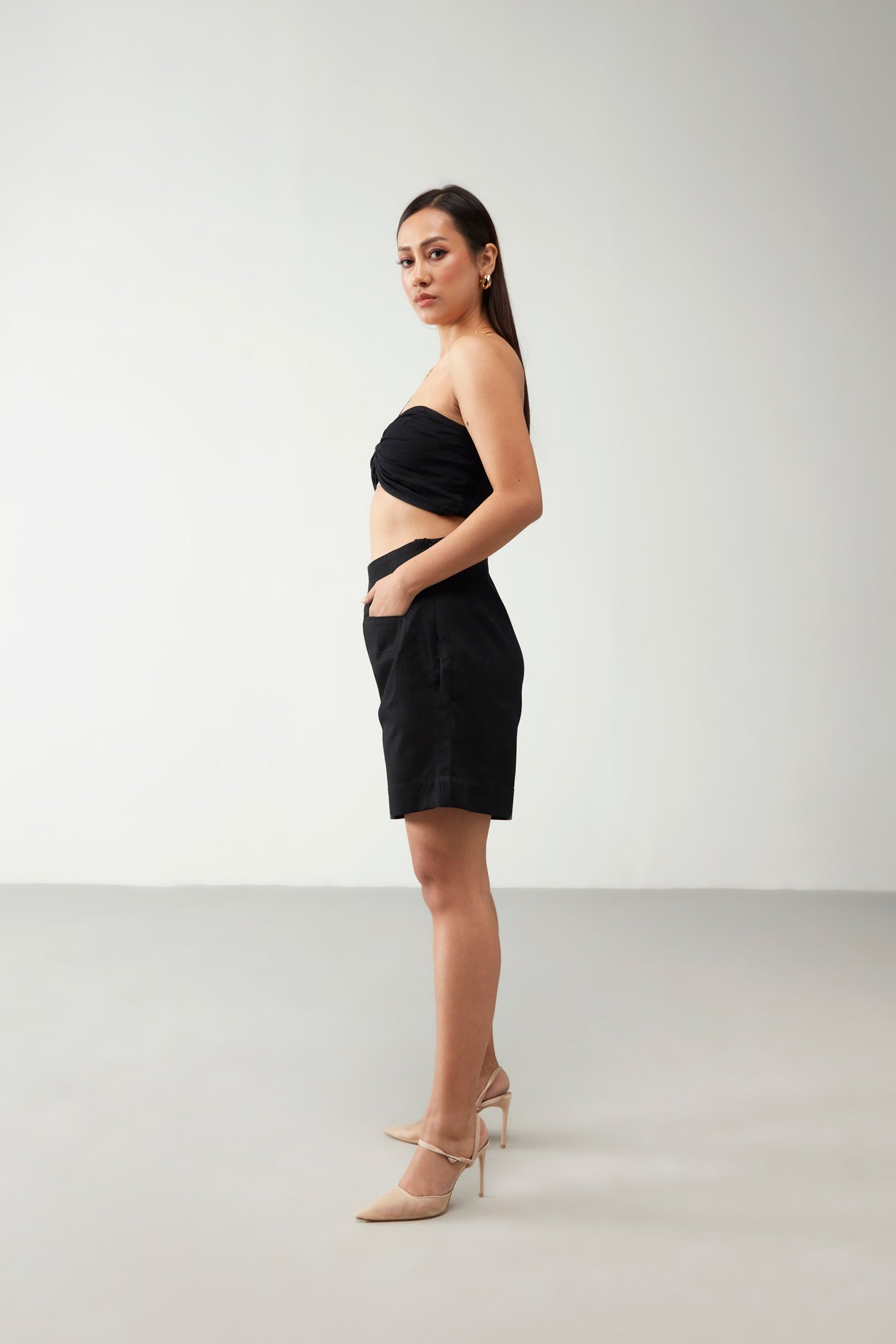 Black Crop Top with Shorts Cotton Co-Ord Set