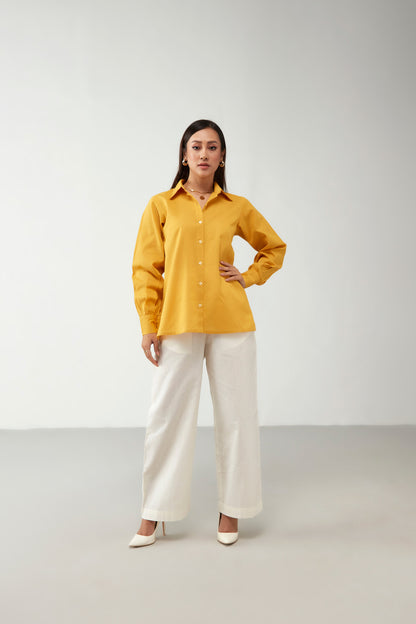 Yellow Collar Style Anti Fit Cotton Shirt