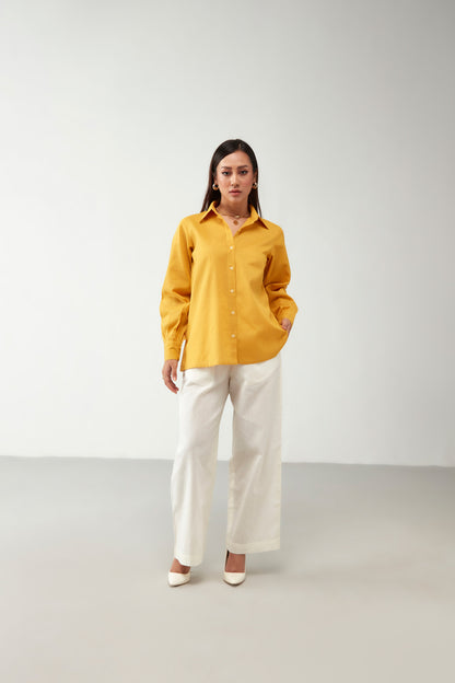 Yellow Collar Style Anti Fit Cotton Shirt