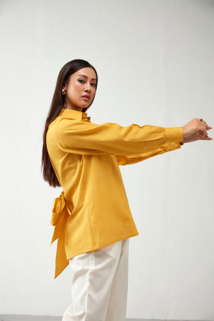 Yellow Collar Style Anti Fit Cotton Shirt