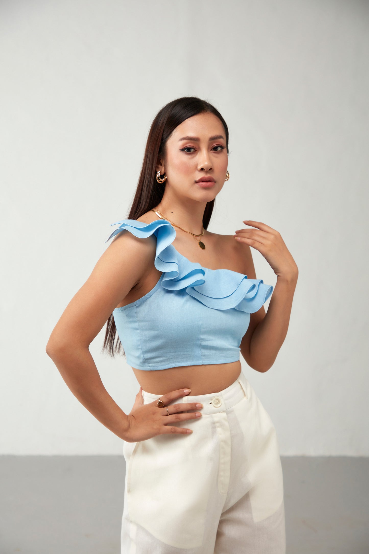 Blue & Off white Cotton Co-Ord Set