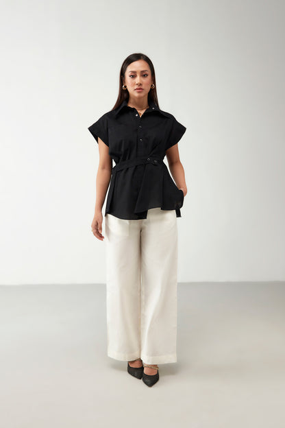 Black Asymmetric Shirt with Belt