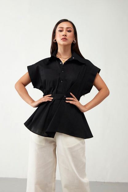 Black Asymmetric Shirt with Belt