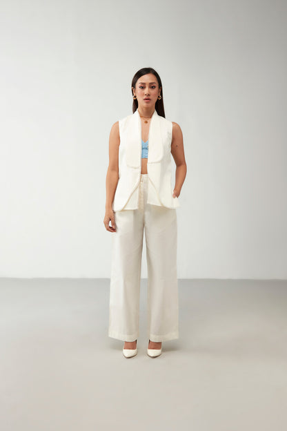 Off white and light blue Cotton Co-Ord Set