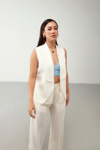 Off white and light blue Cotton Co-Ord Set