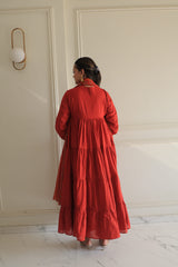 Orange Layered Anarkali Set