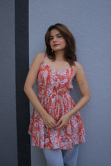 Orange Hand Block Print Kurti