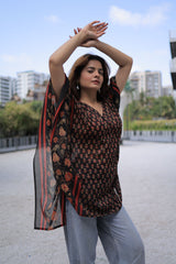 Black Hand Block Printed Kaftan