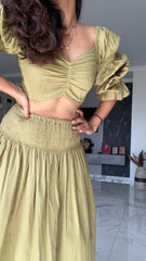 Green Daunting Sleeve Three Layers Cotton Crop Top