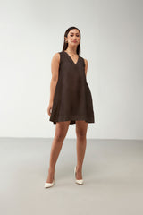 Brown Crisp Anti Fit V Neckline Dress